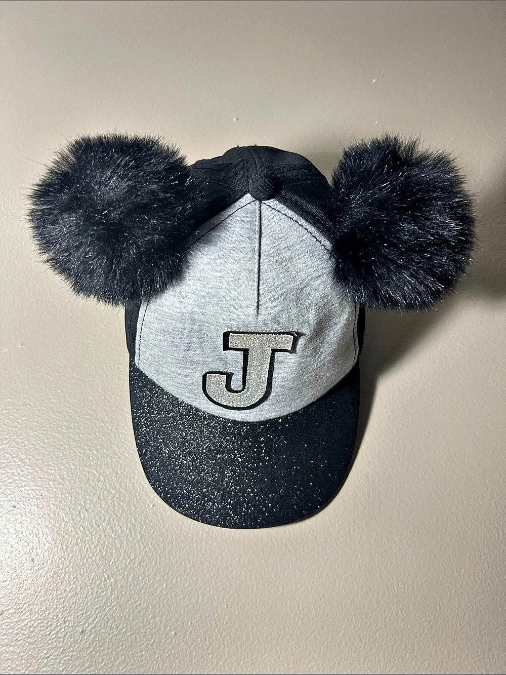 Justice Pom-Pom Trucker Hat in Black & Gray Like New